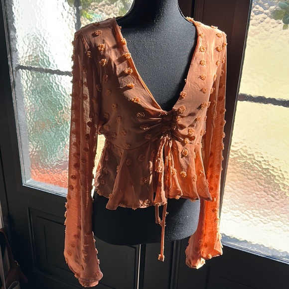 Altar'd State Tops - Altar’d State Crop Bell Sleeve Swiss Dot Blouse Sz. S